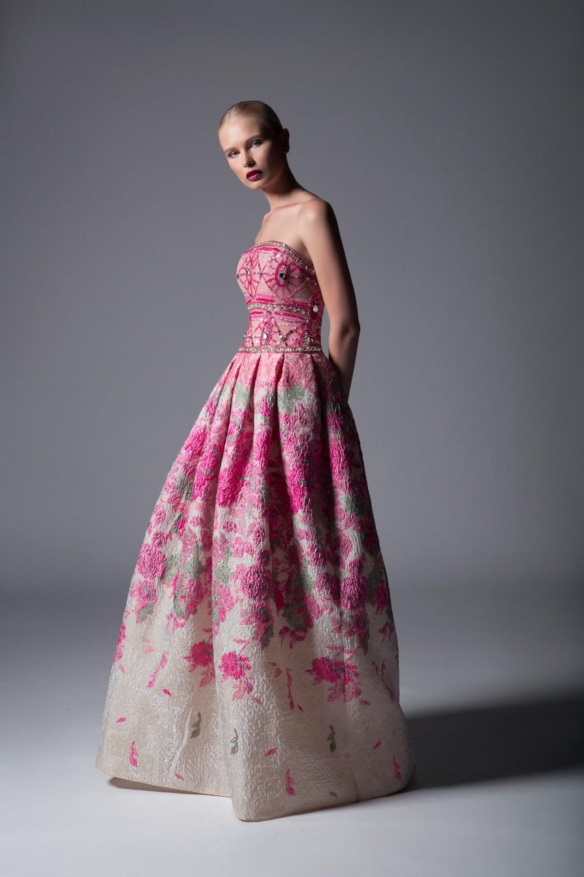 Strapless Floral Embroidered Organza ...